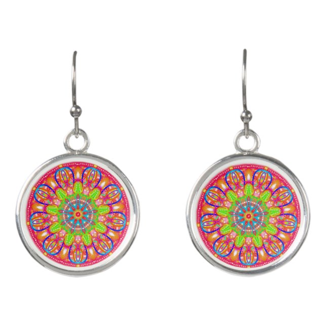 Blue Petal Flower Mandala Boho Earrings (Front)