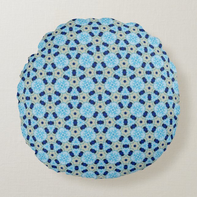 Blue Petal Harmony Round Pouf Pillow (Front)
