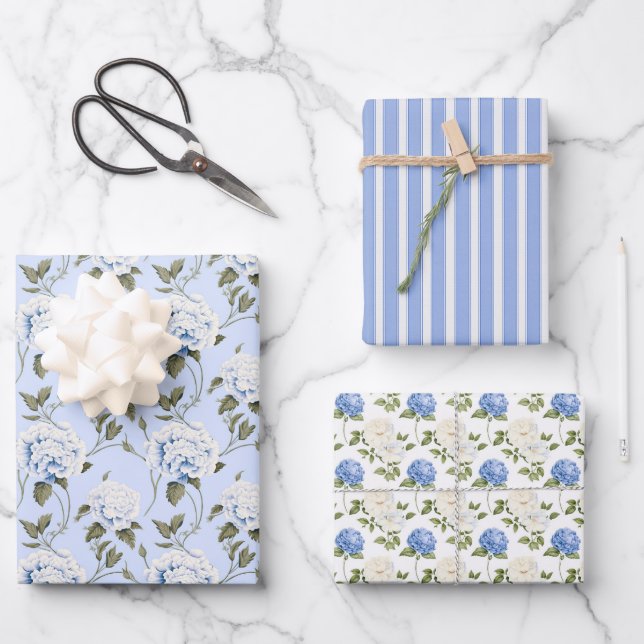 Blue Petal Symphony 3 Wrapping Paper Sheets (Front)