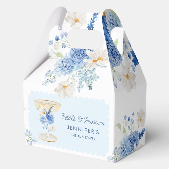 Blue Petals and Prosecco Floral Bridal Shower Favor Boxes (Front)