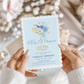 Dusty Blue Petals Pearls & Prosecco Bridal Shower Invitation | Zazzle