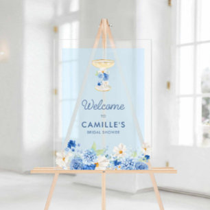 Blue Petals and Prosecco Welcome Acrylic Sign
