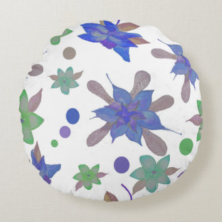 Blue Petals Round Pillow