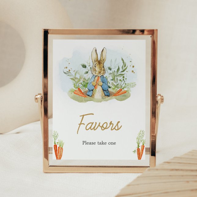 Blue Peter Rabbit Baby Shower Favors Poster (Rustic Boy Peter Rabbit Baby Shower Favors Sign)