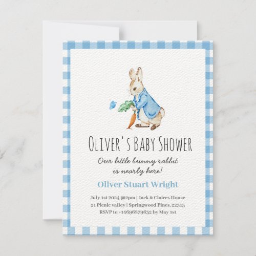 Blue peter rabbit baby shower invitation cute