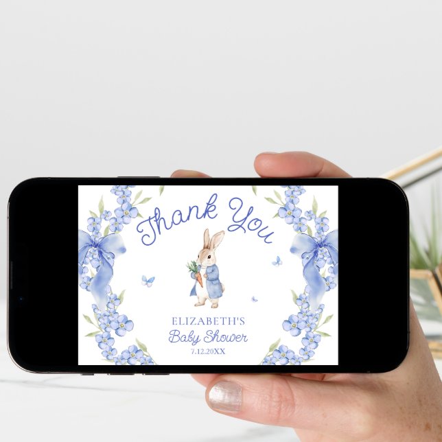 Blue Peter Rabbit Boy Baby Shower Thank You  Card (Front Digital)
