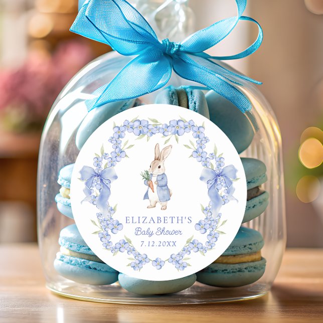 Blue Peter Rabbit Boy Baby Shower Thank You Classic Round Sticker (Creator Uploaded)