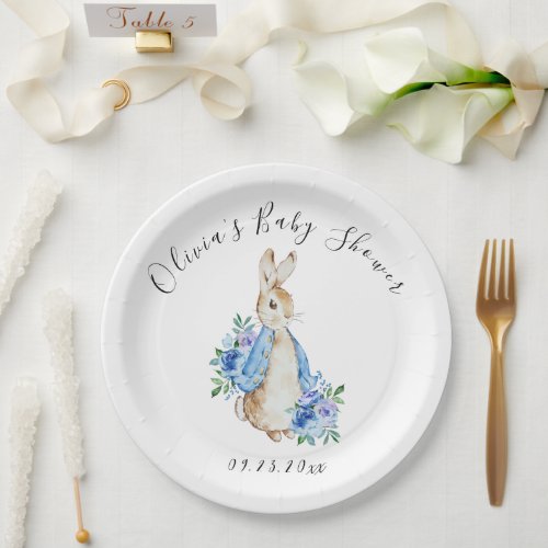 Blue Peter Rabbit Bunny Floral Baby Shower Paper Plates