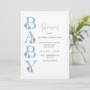 Blue Peter Rabbit Typography Baby Shower Invitation