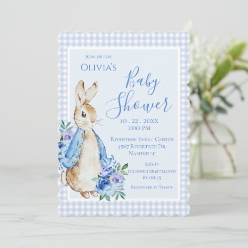 Blue Peter Rabbit Watercolor Baby Shower Invitation