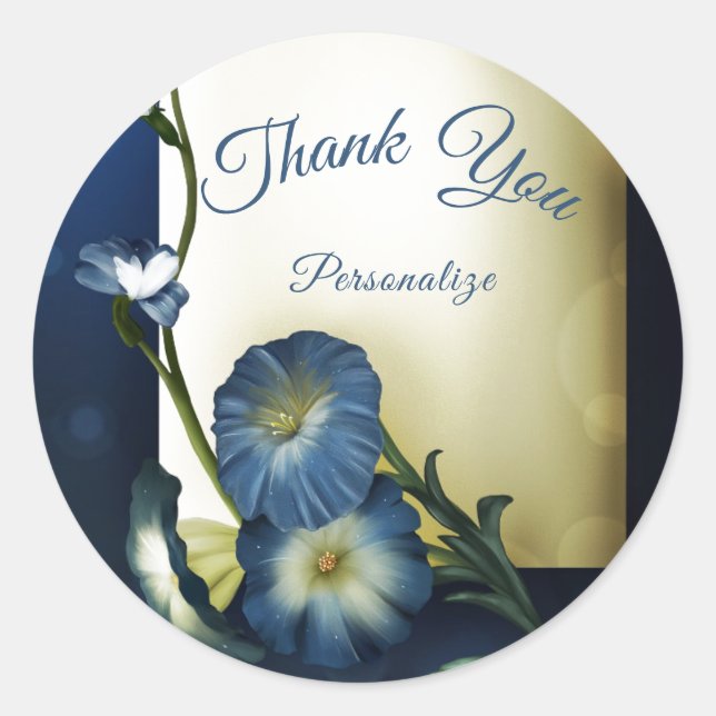 Blue Petunias Floral Thank You Personalize Classic Round Sticker (Front)