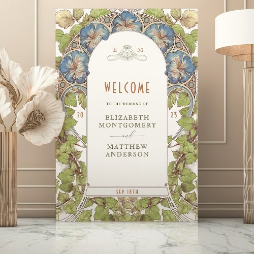 Blue Petunias Welcome Sign Wedding Vintage