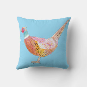 Blue Pheasant Throw Pillow