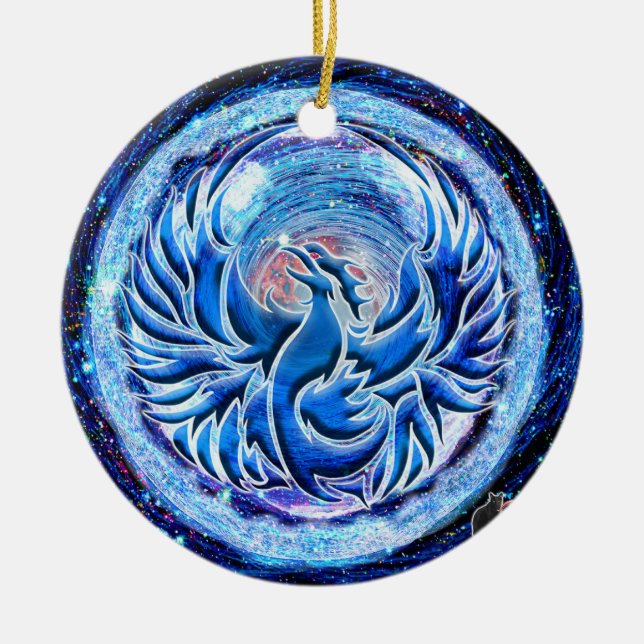 Blue Phoenix Ceramic Ornament (Front)