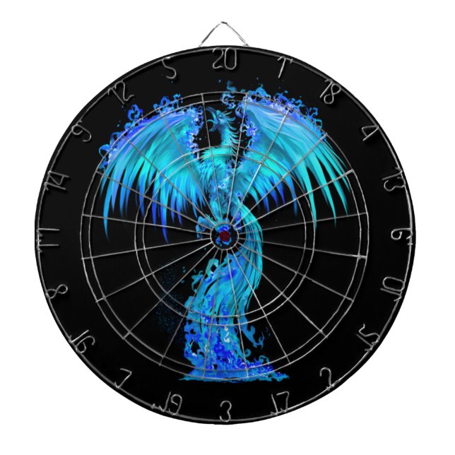 Blue Phoenix Rises From The Fiery Ashes Fantasy Dart Board (Front)