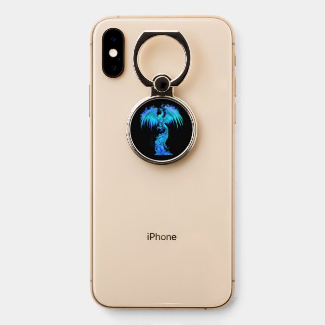 Blue Phoenix Rises From The Fiery Ashes Fantasy Phone Ring Stand (On Phone)