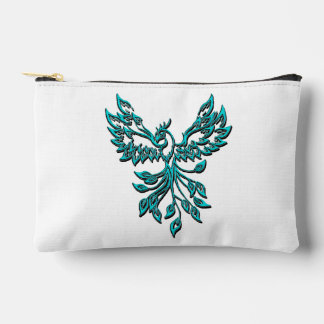 Blue Phoenix Rises on White Accessory Pouch