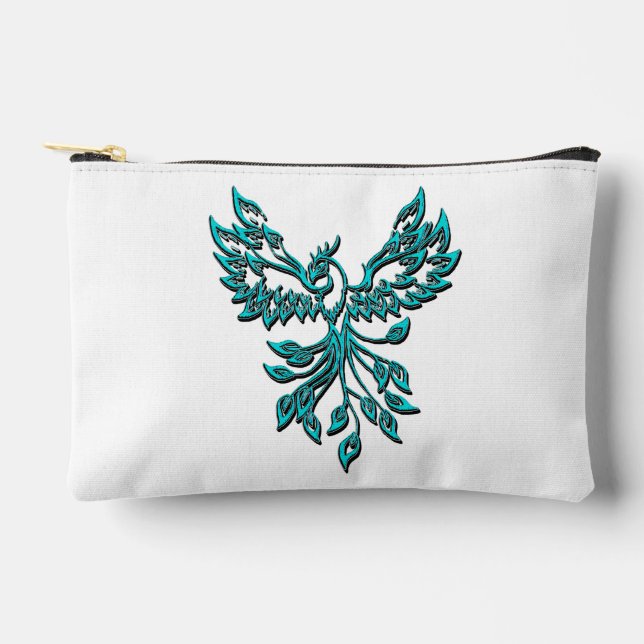 Blue Phoenix Rises on White Accessory Pouch (Front)