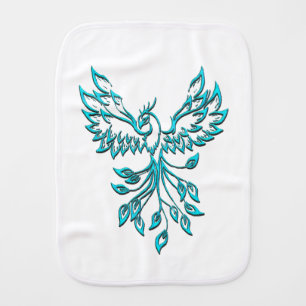 Blue Phoenix Rises on White Baby Burp Cloth