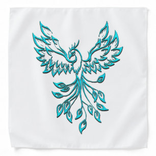 Blue Phoenix Rises on White Bandana