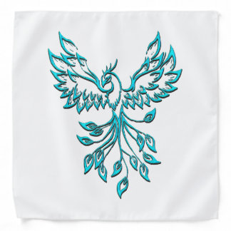 Blue Phoenix Rises on White Bandana