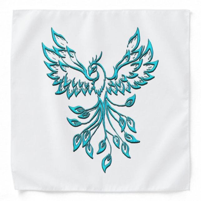 Blue Phoenix Rises on White Bandana (Front)