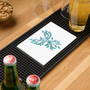 Blue Phoenix Rises on White Bar Mat