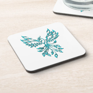 Blue Phoenix Rises on White Beverage Coaster