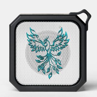 Blue Phoenix Rises on White Bluetooth Speaker