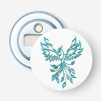 Blue Phoenix Rises on White Bottle Opener