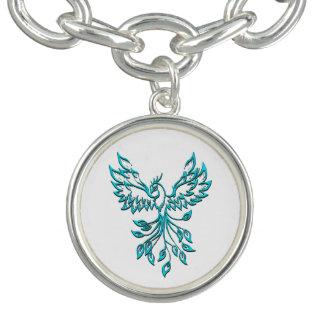 Blue Phoenix Rises on White Bracelet