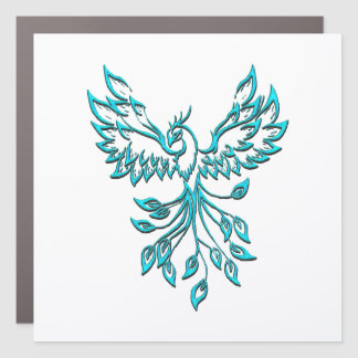 Blue Phoenix Rises on White Car Magnet