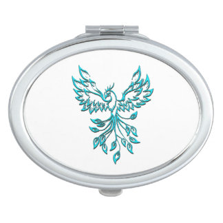 Blue Phoenix Rises on White Compact Mirror