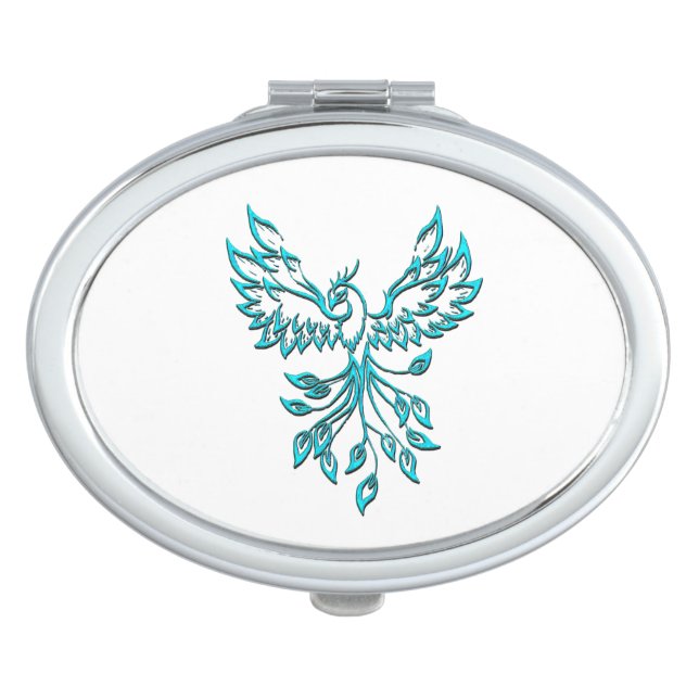 Blue Phoenix Rises on White Compact Mirror (Front)