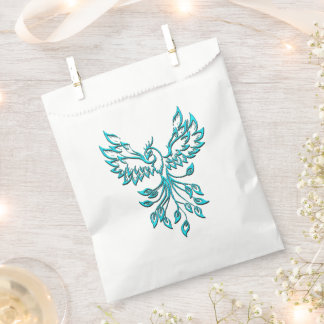 Blue Phoenix Rises on White Favor Bag