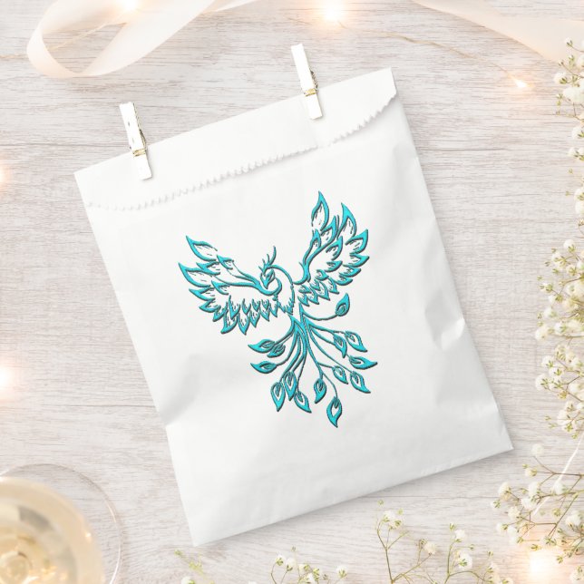 Blue Phoenix Rises on White Favor Bag (Clipped)