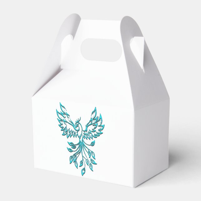 Blue Phoenix Rises on White Favor Boxes (Front Side)