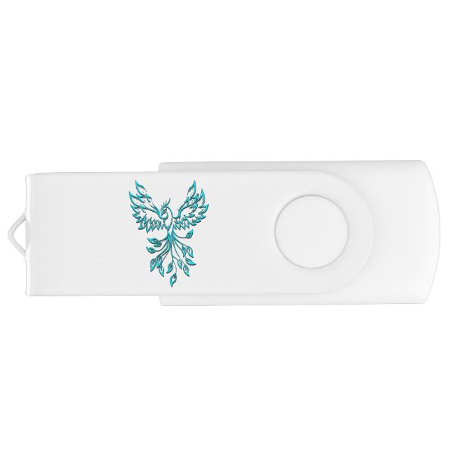 Blue Phoenix Rises on White Flash Drive (Back)