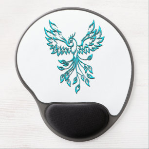 Blue Phoenix Rises on White Gel Mouse Pad