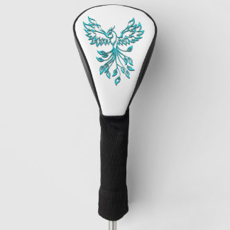 Blue Phoenix Rises on White Golf Head Cover