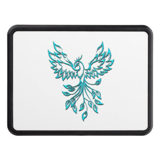 Blue Phoenix Rises on White Hitch Cover