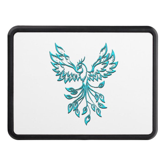 Blue Phoenix Rises on White Hitch Cover (Front)