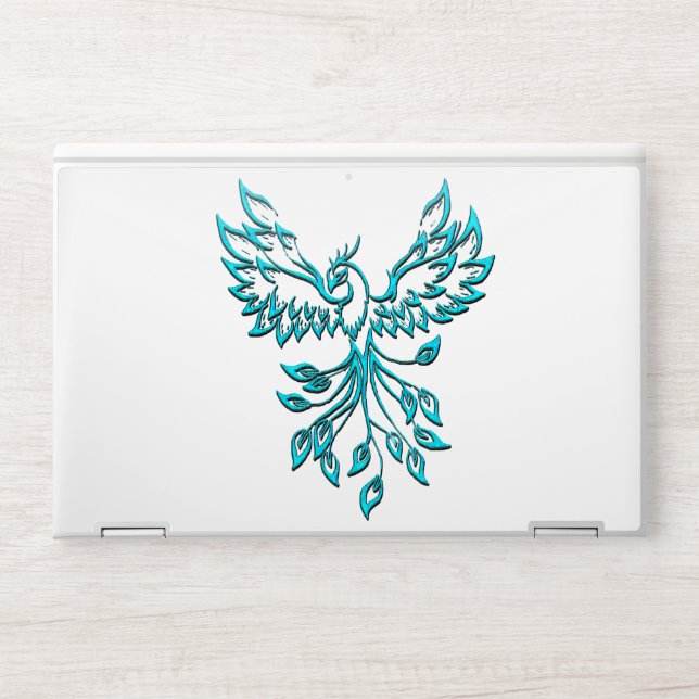 Blue Phoenix Rises on White HP Laptop Skin (Front)