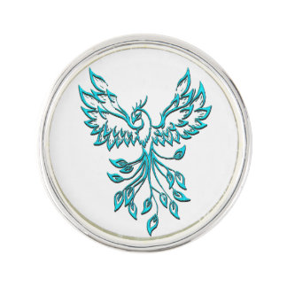 Blue Phoenix Rises on White Lapel Pin