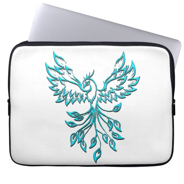 Blue Phoenix Rises on White Laptop Sleeve (Front)