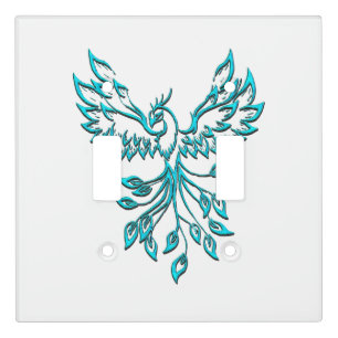 Blue Phoenix Rises on White Light Switch Cover