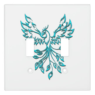 Blue Phoenix Rises on White Light Switch Cover