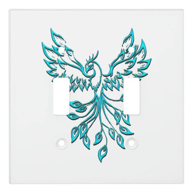 Blue Phoenix Rises on White Light Switch Cover (Front)