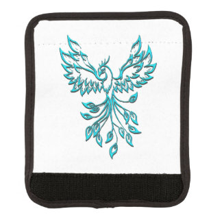 Blue Phoenix Rises on White Luggage Handle Wrap