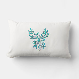Blue Phoenix Rises on White Lumbar Pillow